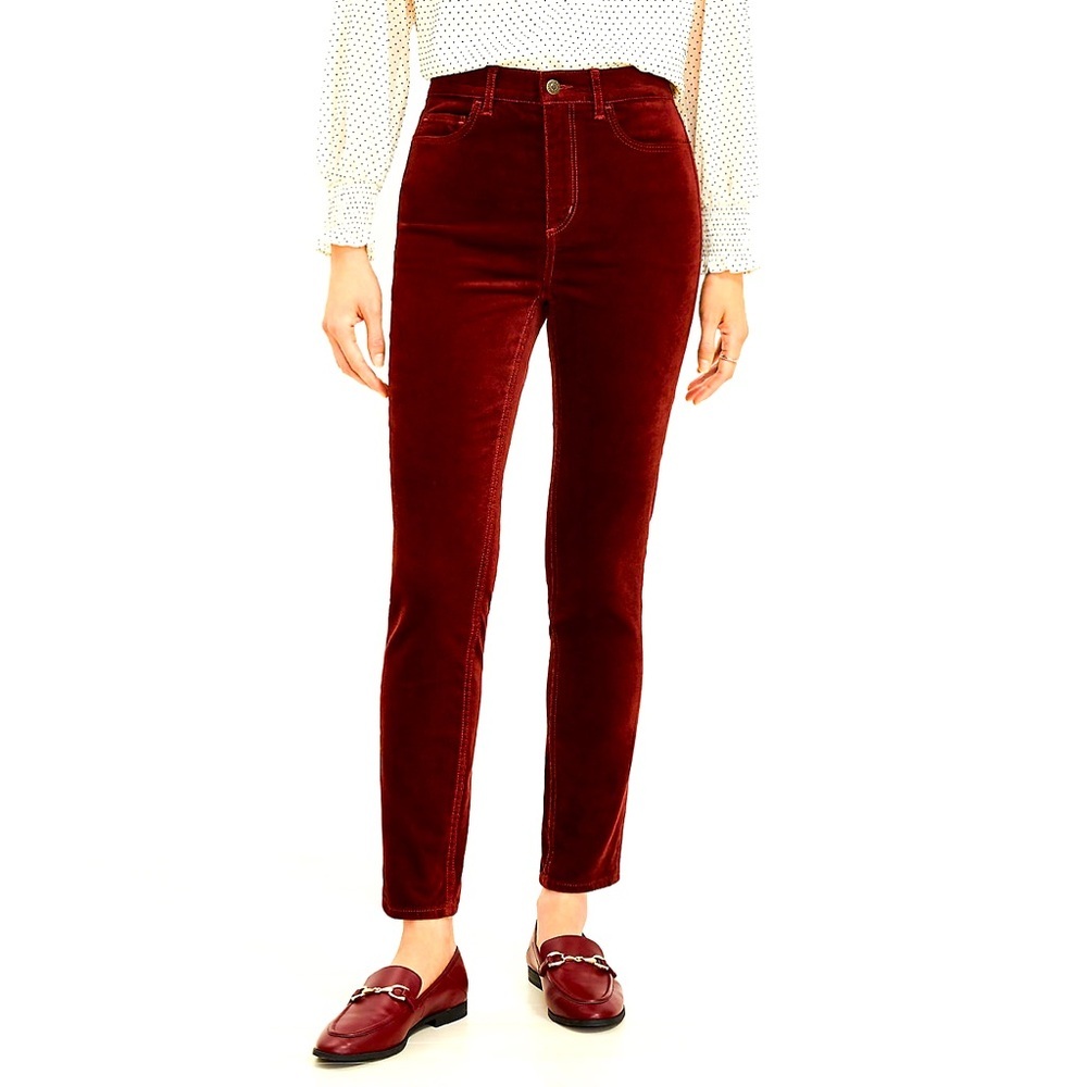 NWOT LOFT Size 26/2 High Rise Rich Bordeaux Velvet Skinny 5 Pocket Stretch Jeans